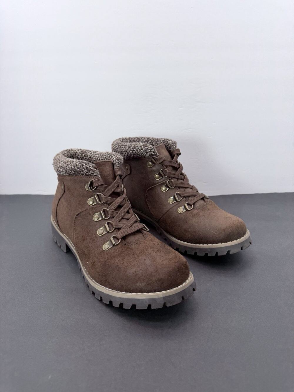 Sonoma Cindy Womens Size 8.5 M Brown Suede Winter Ankle Boots Knit Collar Kohl's